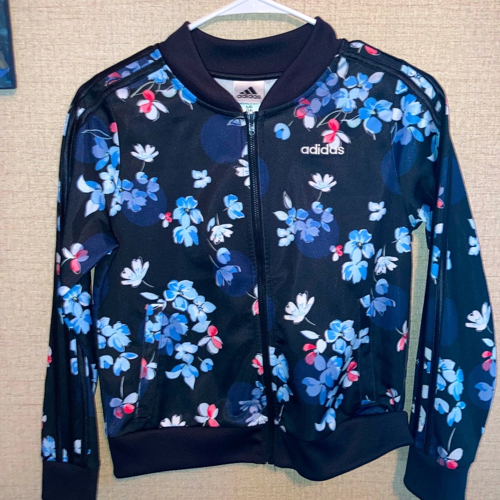 Adidas Girls Logo Floral Tricot Jacket